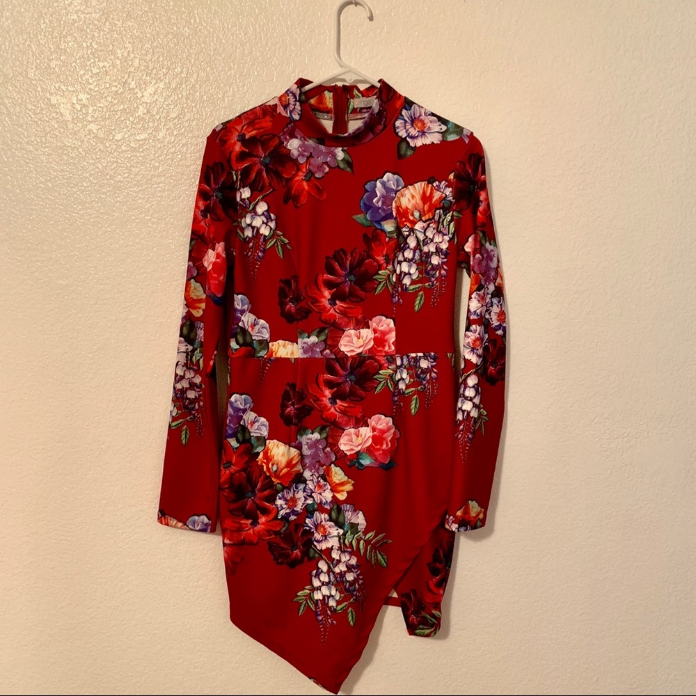 Floral print long sleeve bodycon dress